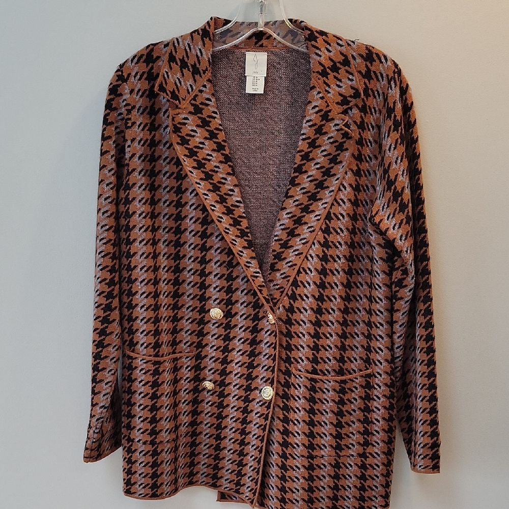 Joie Black and Brown Houndstooth Sweater Blazer